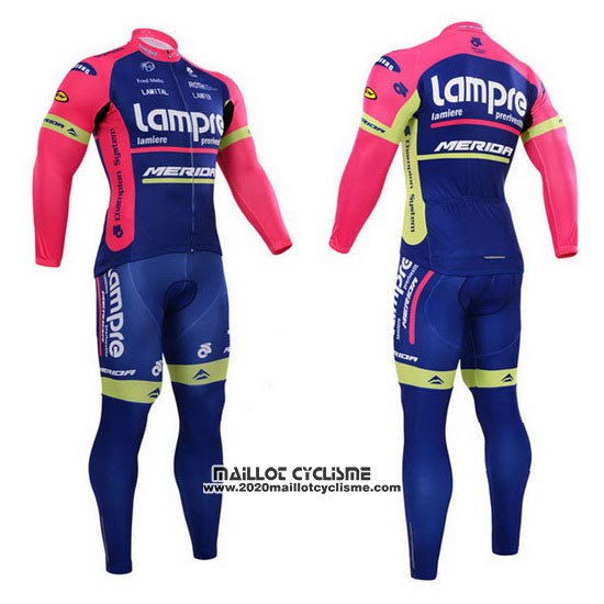 2015 Maillot Ciclismo Lampre Merida Rose et Bleu Manches Longues et Cuissard